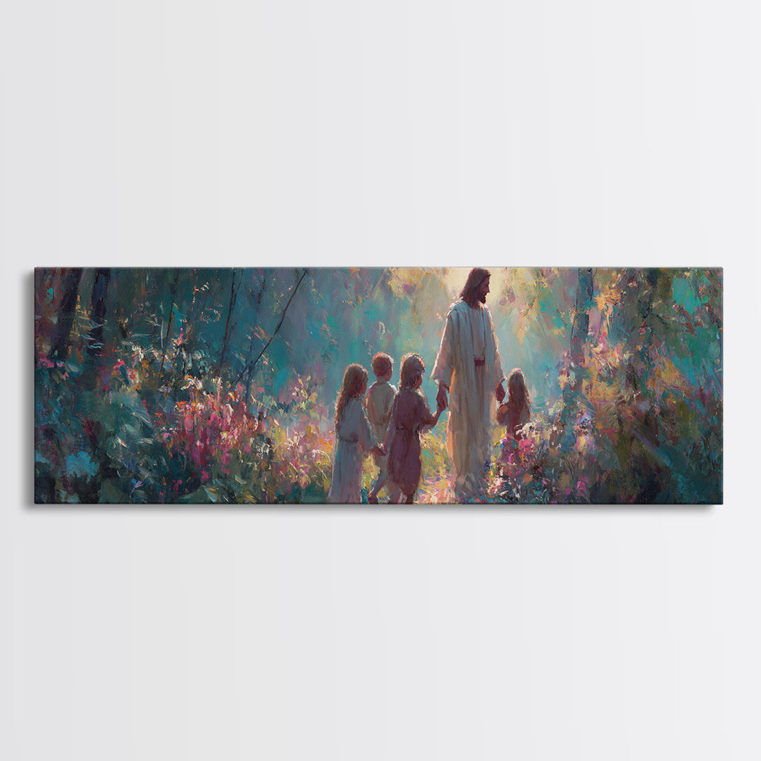 Light In The Garden | Framed Canvas Print | Christian Wall Art | Christian Art Canvas | Jesus Painting | Panoramic Painting | Christian Chr