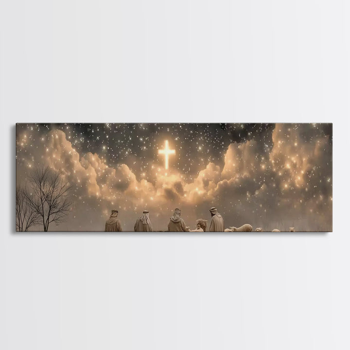 Night Of Promise, Framed Canvas Print, Christian Art Canvas, Panoramic Wall Art, Christmas Art, Christian Wall Art, Christian Christmas