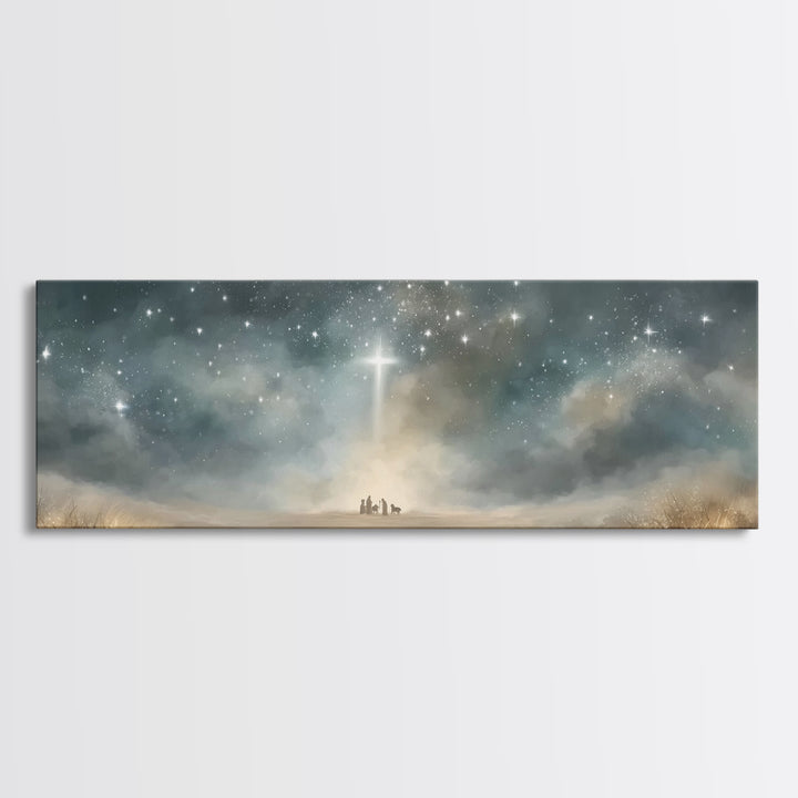 Heavenly Watchers | Framed Canvas Print | Panoramic Painting | Christian Wall Art | Christmas Art | Christian Art Canvas | Jesus Christmas
