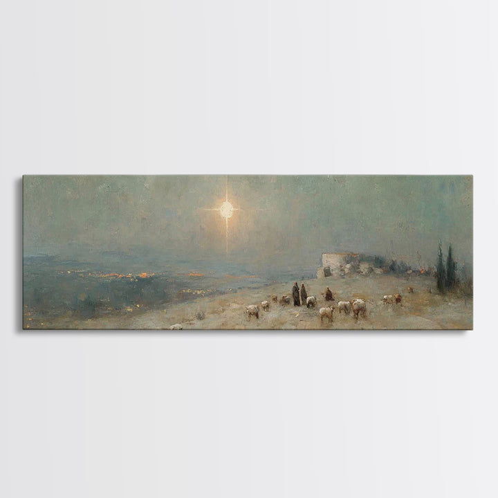 Glory In The Fields – Framed Canvas Print – Panoramic Print – Christian Art Canvas – Christmas Art – Christian Wall Art – Christian Christm