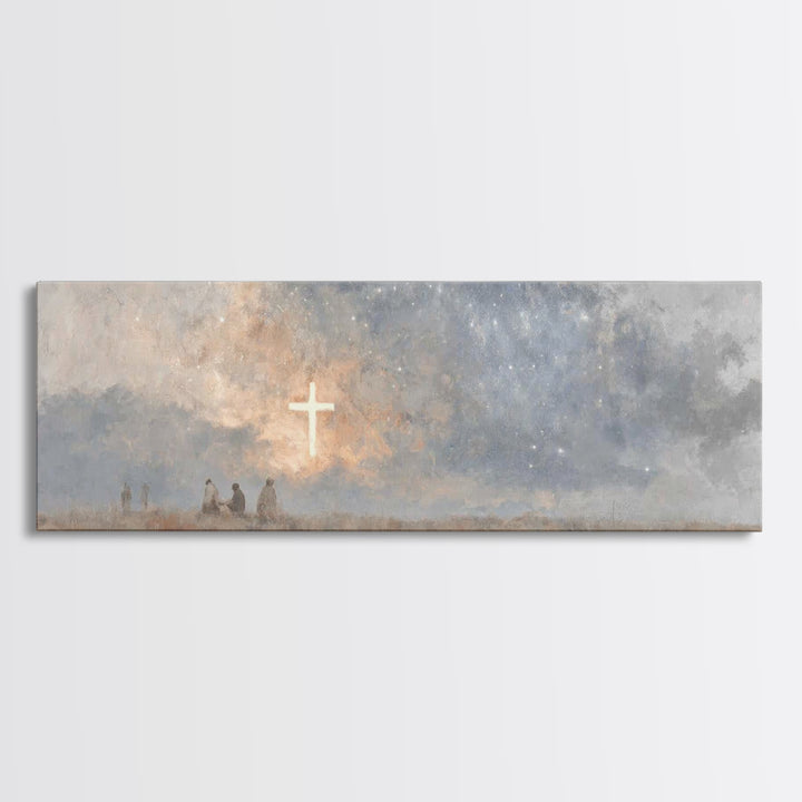 Cross Of Wonder, Framed Canvas Print, Christian Wall Art, Panoramic Frame, Christian Art Canvas, Christmas Art, Jesus Painting