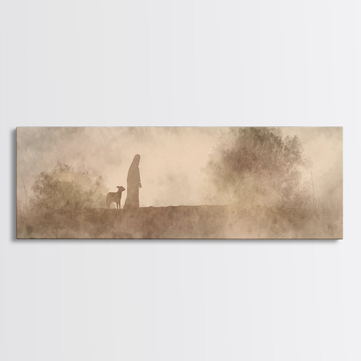 Shepherds In Light – Framed Canvas Print – Panoramic Wall Art – Christian Art Canvas – Christian Christmas Art – Jesus Painting – Christmas