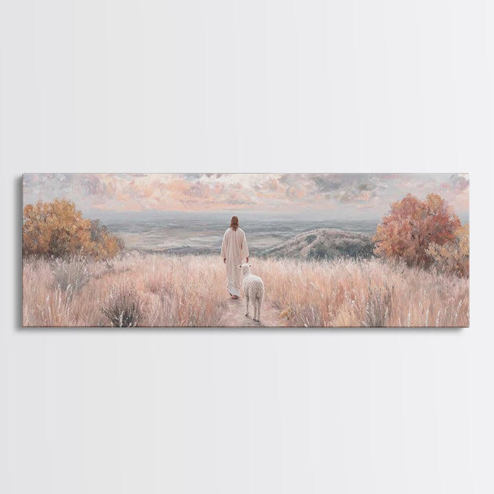 Shepherd’s Companion, Framed Canvas Print, Panoramic Painting, Christian Art Canvas, Christian Wall Art, Jesus Painting, Christian Decor