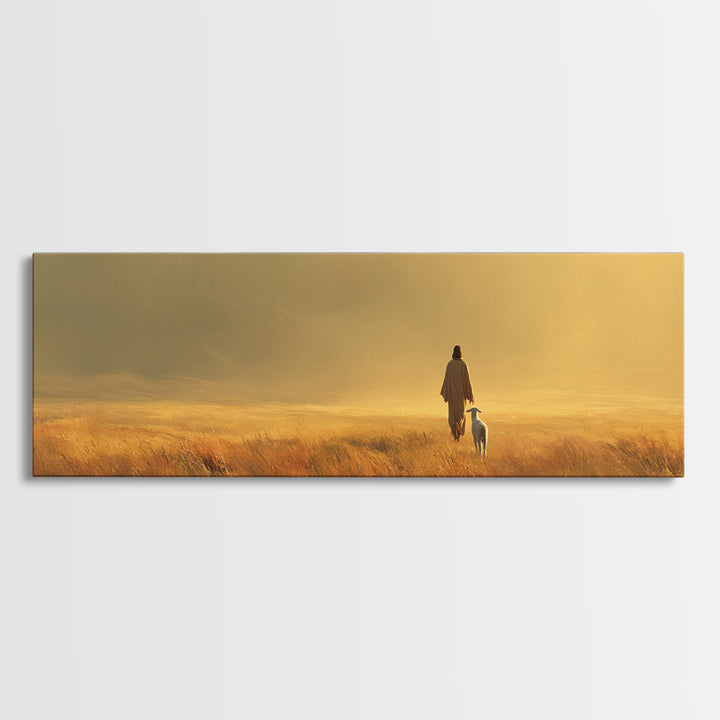 Pasture Of Peace | Framed Canvas Print | Christian Wall Art | Christian Art Canvas | Panoramic Art | Jesus Painting | Christian Decor