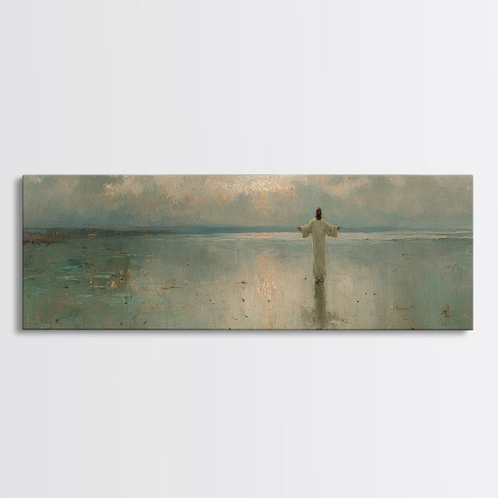 Still Waters Glory, Framed Canvas Print, Christian Art Canvas, Panoramic Art, Jesus Painting, Christian Wall Art, Christmas Art
