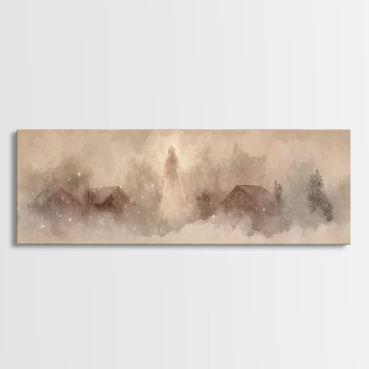 Heavenly Guardian | Framed Canvas Print | Christian Wall Art | Panoramic Art | Christian Art Canvas | Christmas Art | Christian Decor For H