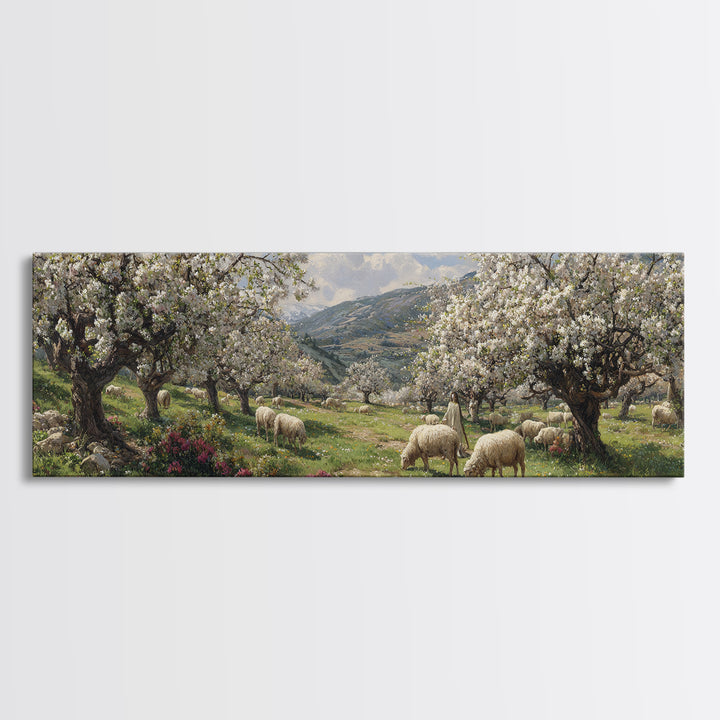 Heavenly Blossom Field – Framed Canvas Print – Christian Christmas Art – Panoramic Art – Christian Wall Art – Jesus Art Print – Christian C