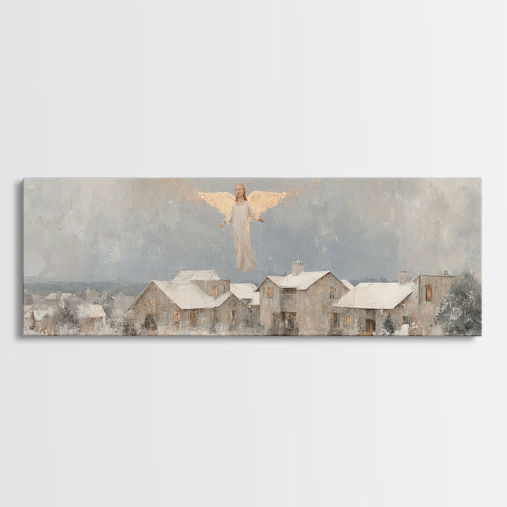 Winter Angel Rise – Framed Canvas Print – Christian Wall Art – Panoramic Art – Christian Art Print – Christmas Art – Modern Christian Art