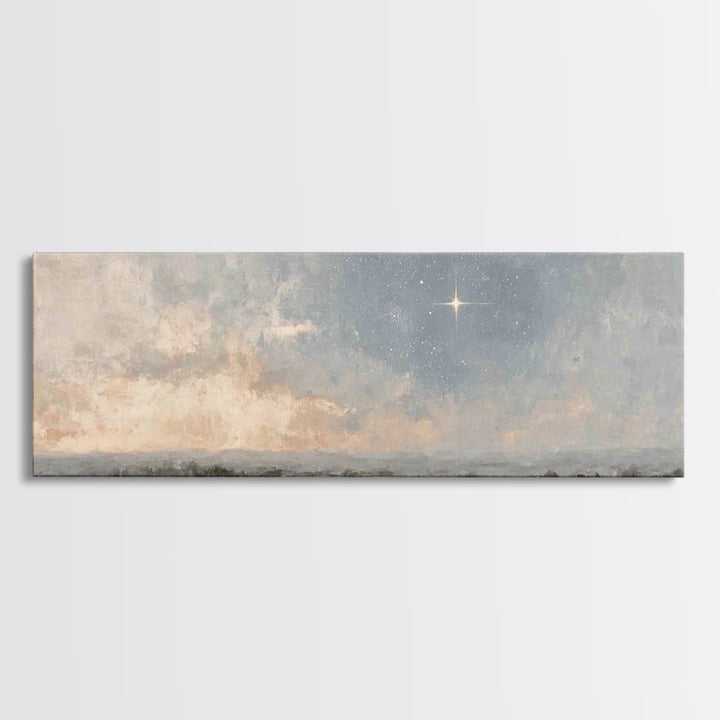 Silent Star Path, Framed Canvas Print, Christian Art, Panoramic Painting, Christmas Art Prints, Christian Wall Art, Christian Art Canvas