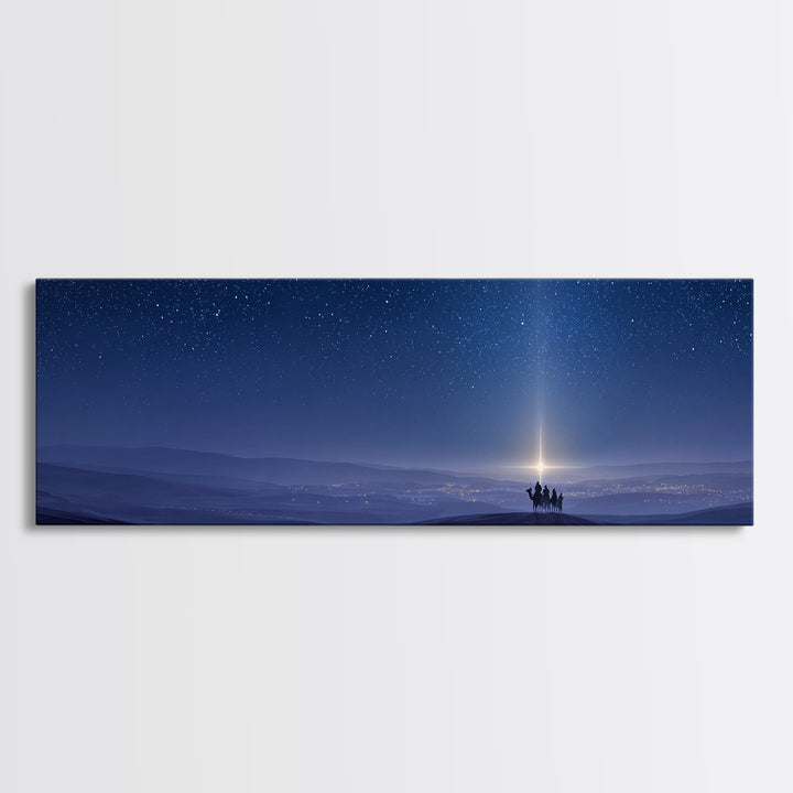 The Guiding Star, Framed Canvas Print, Christian Wall Art, Panoramic Art, Christian Art Canvas, Christmas Art, Jesus Painting, Bible Art