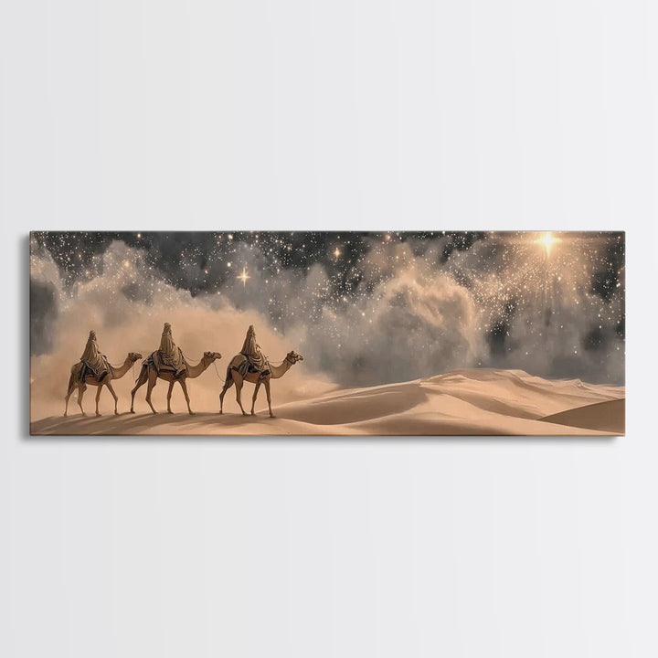 Desert Star Pilgrims – Framed Canvas Print – Christian Art Canvas – Panoramic Painting – Christmas Art – Christian Wall Art – Jesus Paintin
