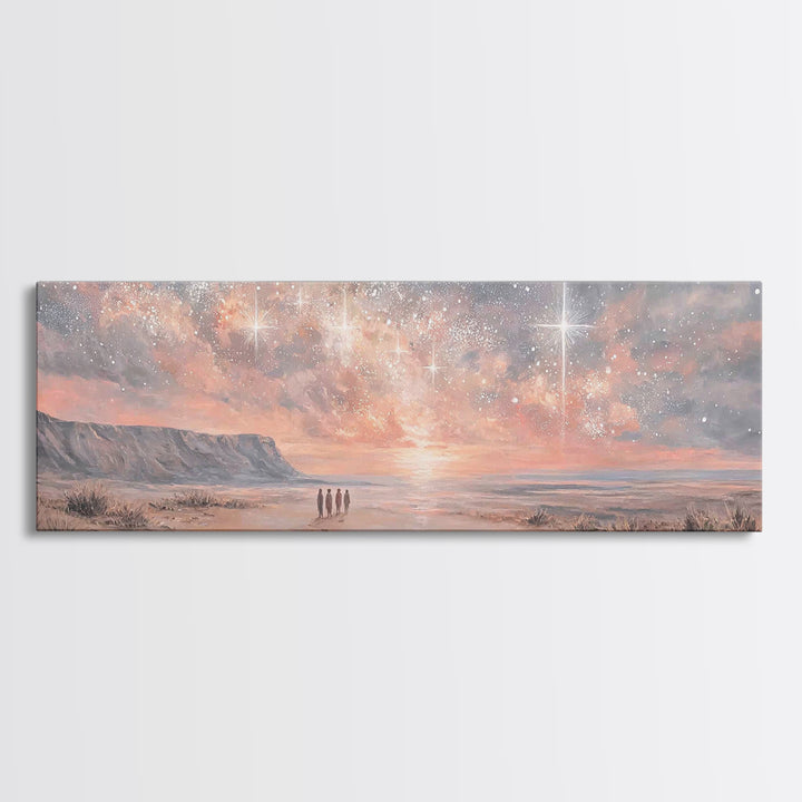 Holy Night Wonder, Framed Canvas Print, Christian Wall Art, Panoramic Art, Christian Art Canvas, Christmas Art, Jesus Painting, Christian D
