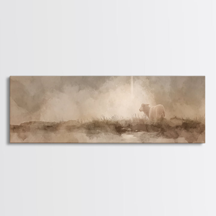 Lamb of Peace, Framed Canvas Print, Christian Art Canvas, Panoramic Wall Art, Christian Wall Art, Christmas Art, Jesus Painting, Christian