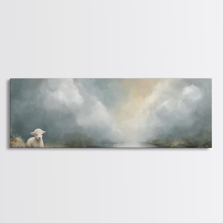 Quiet Meadow Lamb – Framed Canvas Print – Extra Wide Art – Christian Art – Christian Wall Art – Christian Art Canvas – Christian Gift – Chr