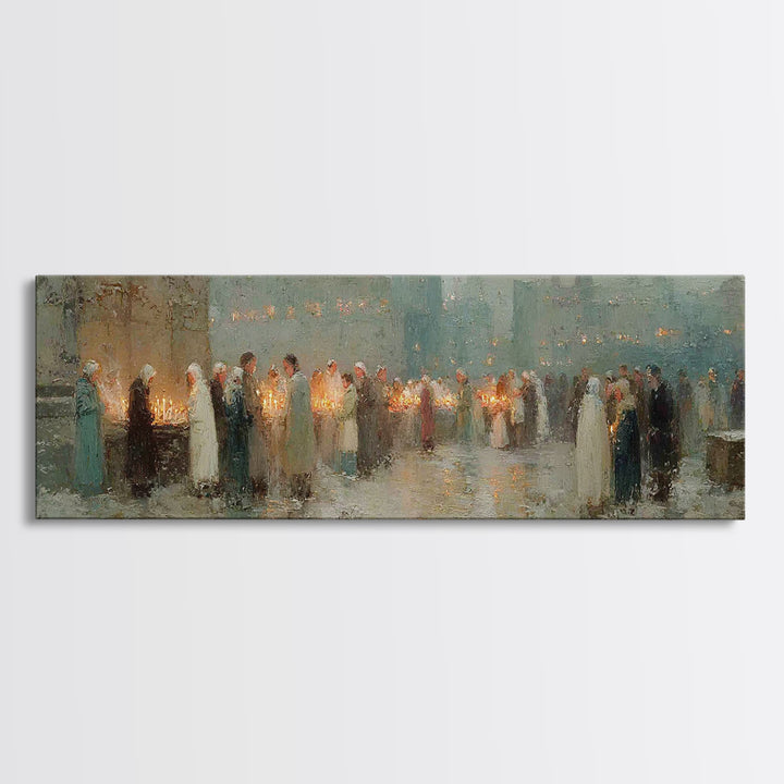 Candlelight Gathering Hope | Framed Canvas Print | Christian Wall Art | Panoramic Frame | Christian Art Canvas | Christmas Art | Faith Art