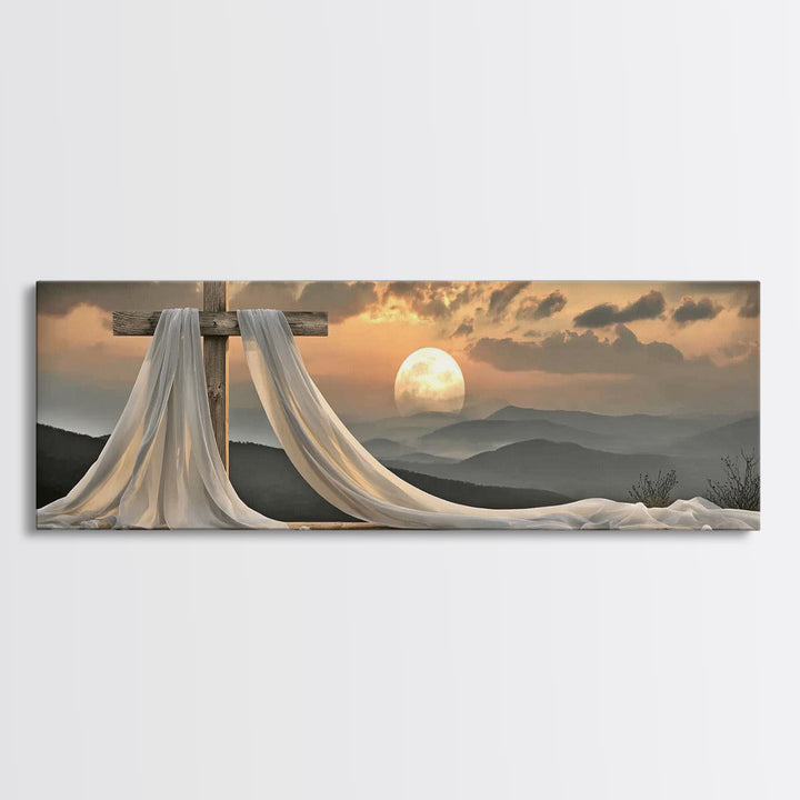 Heaven’s Crosslight, Framed Canvas Print, Panoramic Frame, Christian Art Canvas, Christian Art, Christian Wall Art, Christian Gift, Christi