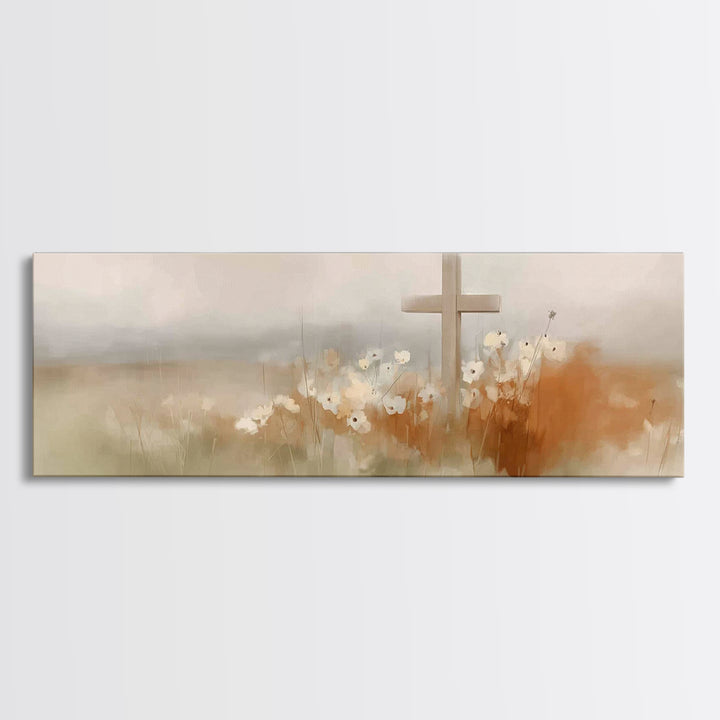 Soft Horizon Cross | Framed Canvas Print | Panoramic Art | Christian Christmas Art | Christian Wall Art | Christian Gift Ideas | Modern Chr