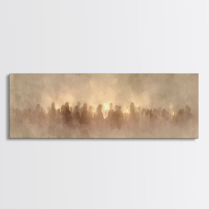 Soft Vigil Serenity - Framed Canvas Print - Christian Wall Art - Panoramic Art - Christian Christmas Art - Christian Art Canvas - Devotiona