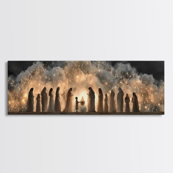 Circle Of Angels, Framed Canvas Print, Panoramic Wall Art, Jesus Christmas Art, Christian Christmas Decor, Christian Art Work, Christian Ca