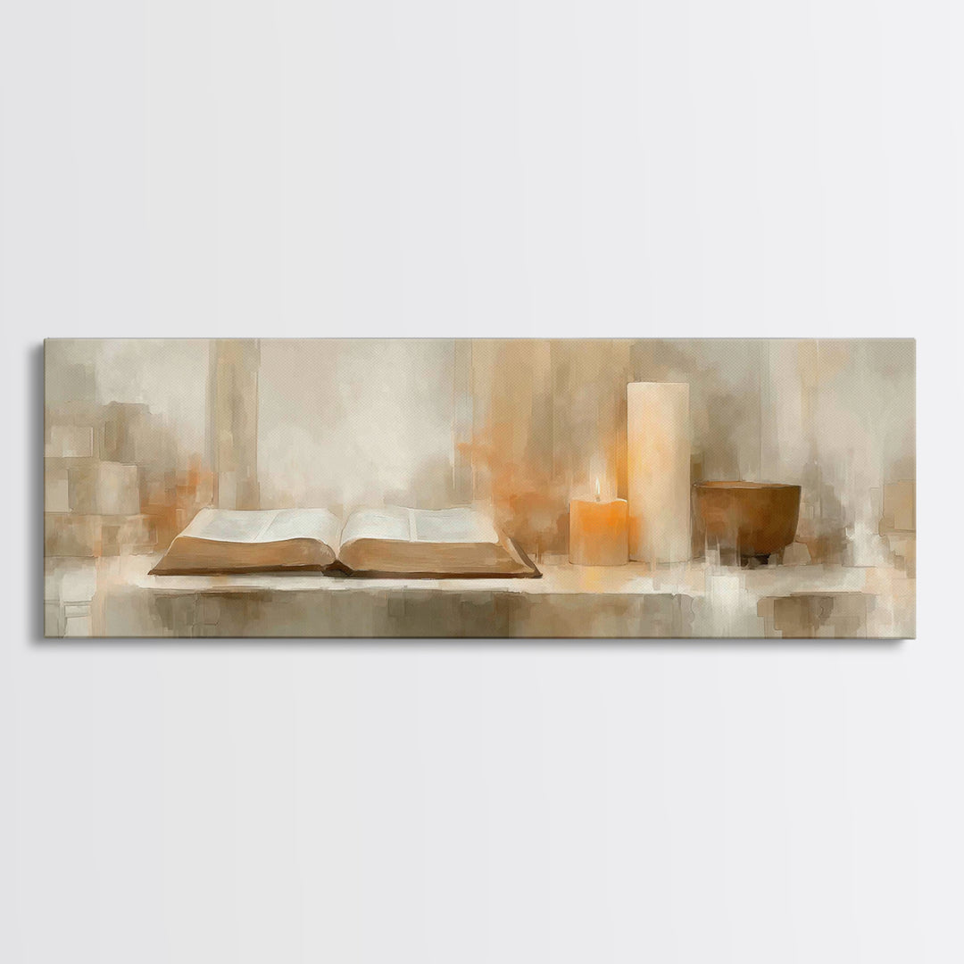 Holy Word Glow, Framed Canvas Print, Panoramic Frame, Minimalist Christian Art, Christian Art Prints, Christian Wall Art, Christian Decorat