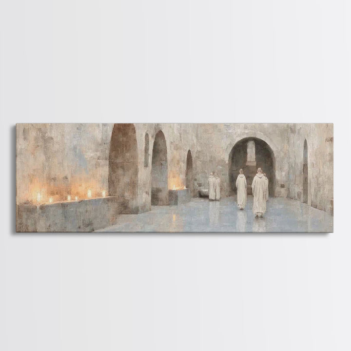Silent Cloisters, Framed Canvas Print, Christian Wall Art, Panoramic Painting, Christian Art Print, Vintage Christian Art, Christmas Wall A