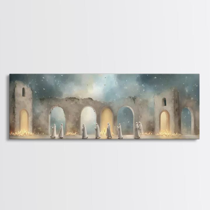 Heavenly Arches, Framed Canvas Print, Christian Art Canvas, Panoramic Wall Art, Christmas Art, Christian Painting, Christian Christmas Art
