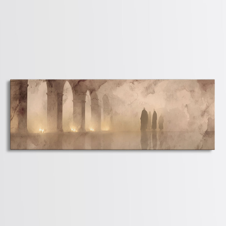 Deserted Cloister, Framed Canvas Print, Christian Art Print, Panoramic Art, Christian Wall Art, Christmas Art, Christian Christmas Decor