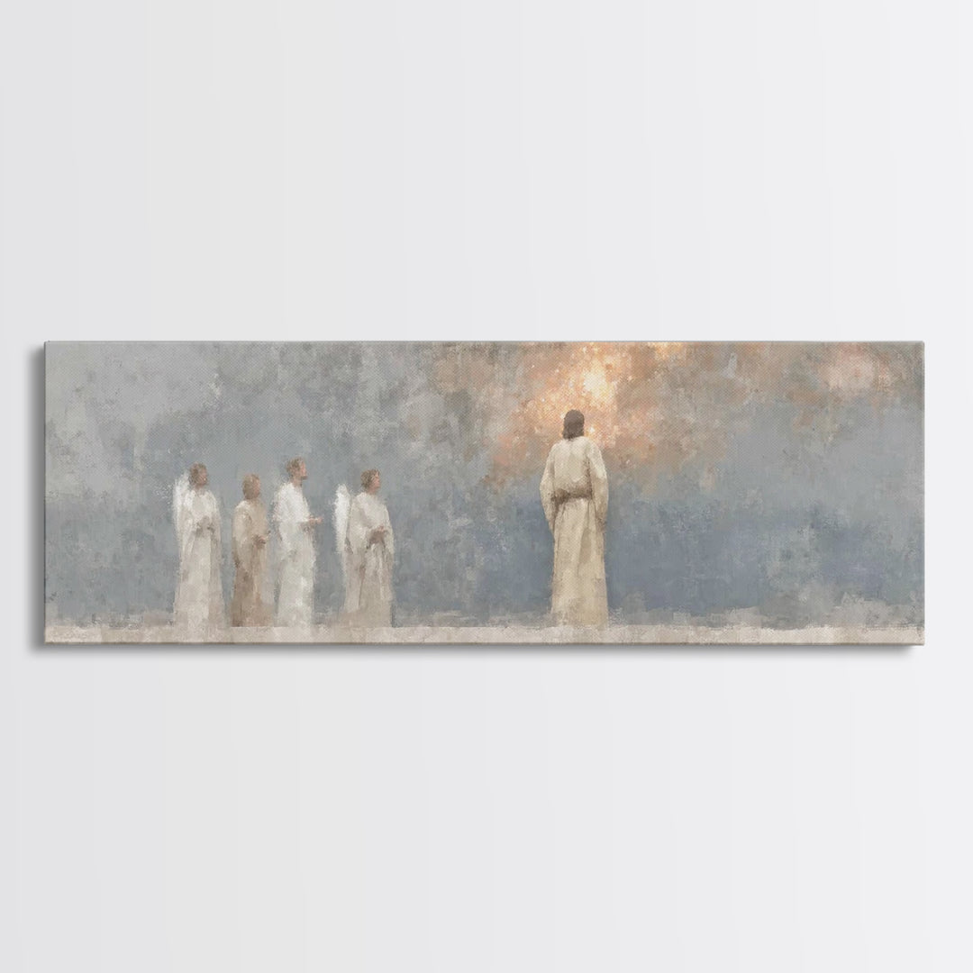 Divine Watchers, Framed Canvas Print, Panoramic Painting, Christian Wall Art, Jesus Art Print, Christian Christmas Art, Christian Decor