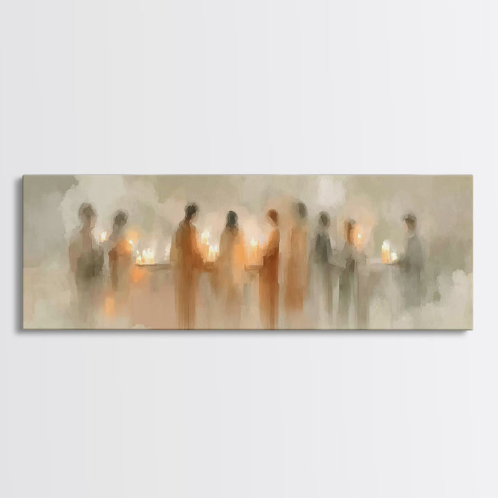 Silent Lantern Line – Framed Canvas Print – Christian Wall Art – Panoramic Painting – Christian Art Canvas – Faith Art – Christmas Art