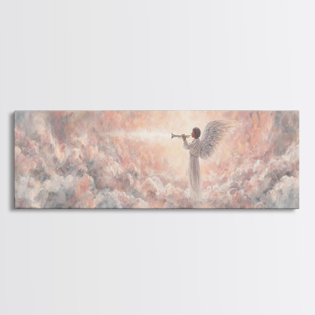 Heavenly Herald, Framed Canvas Print, Christian Wall Art, Christian Art Canvas, Panoramic Art, Christian Painting, Christmas Art