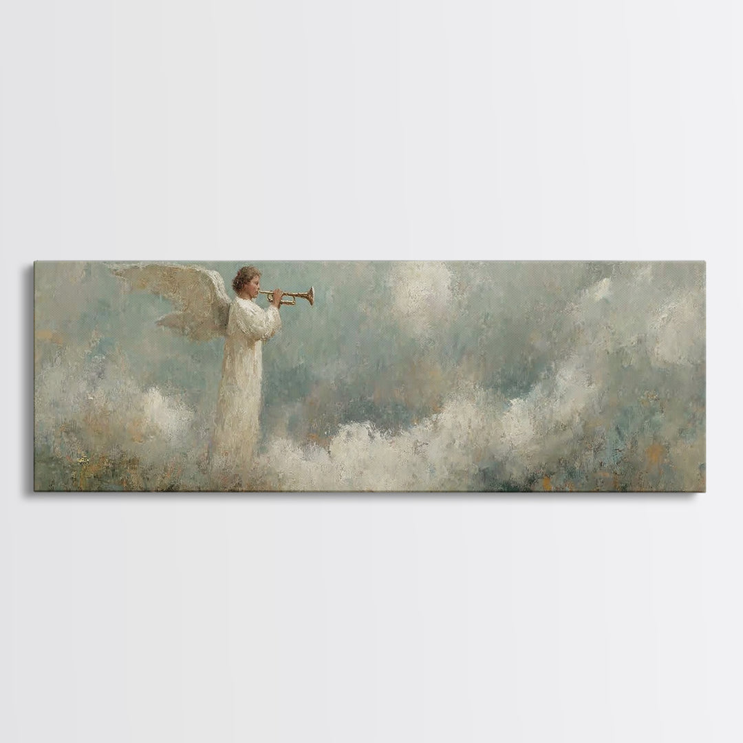 Angelic Proclamation | Framed Canvas Print | Christian Art Canvas | Panoramic Wall Art | Christian Painting | Christmas Art | Christian Dec