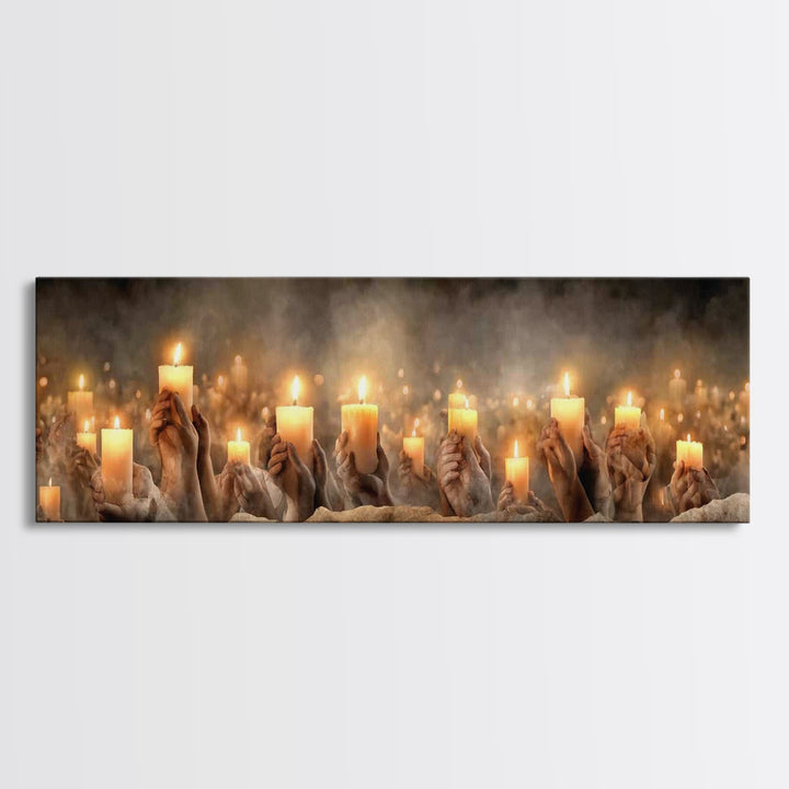 Uplifted Flame Tribute, Framed Canvas Print, Christian Wall Art, Panoramic Art, Christian Christmas Art, Christian Art Canvas, Prayer Art