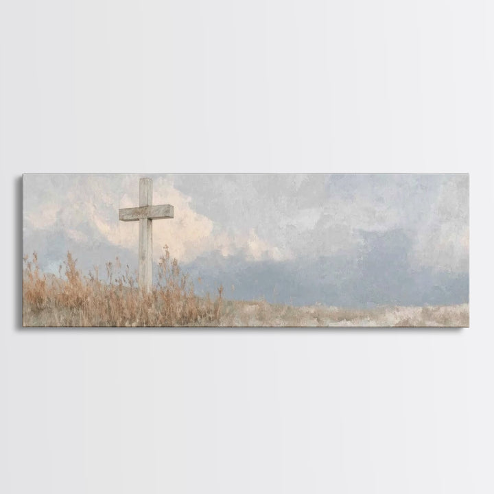 Cross On The Hill – Framed Canvas Print – Christian Art Canvas – Panoramic Painting – Christian Wall Art – Christian Gift – Christian Art