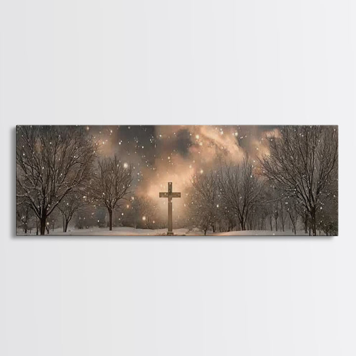 Snowfall Of Grace | Framed Canvas Print | Christian Art Canvas | Panoramic Wall Art | Christian Art | Christian Painting | Christian Gift