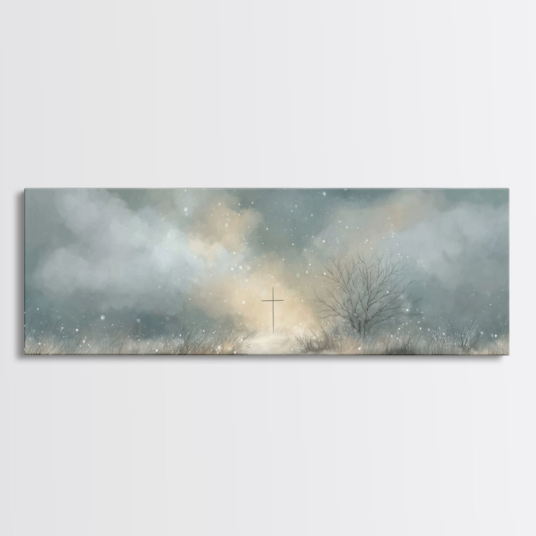 Morning Of Peace, Framed Canvas Print, Panoramic Wall Art, Christian Art, Christian Painting, Christian Art Canvas, Christmas Art