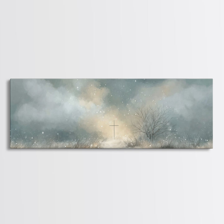 Morning Of Peace, Framed Canvas Print, Panoramic Wall Art, Christian Art, Christian Painting, Christian Art Canvas, Christmas Art