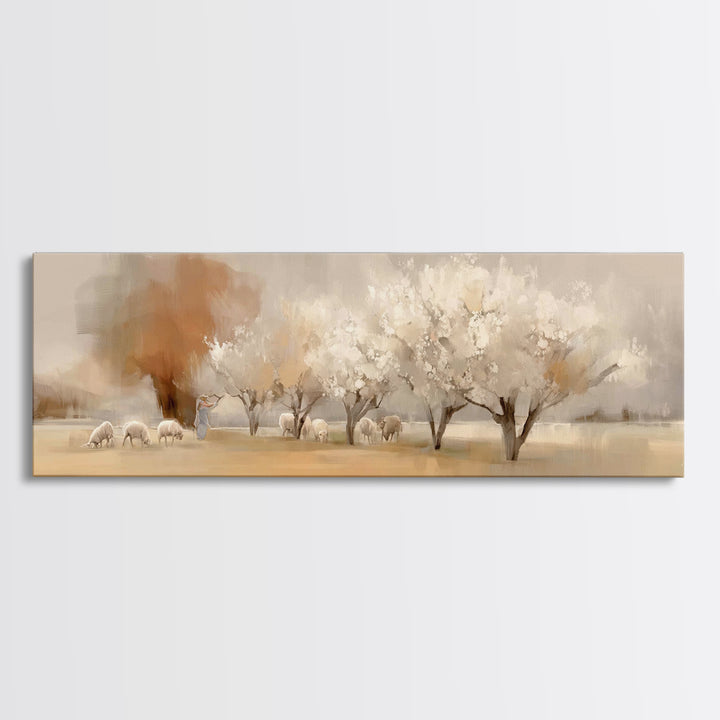 Eternal Shepherd Glow | Framed Canvas Print | Christian Art | Panoramic Print | Jesus Painting | Christmas Art | Christian Wall Art