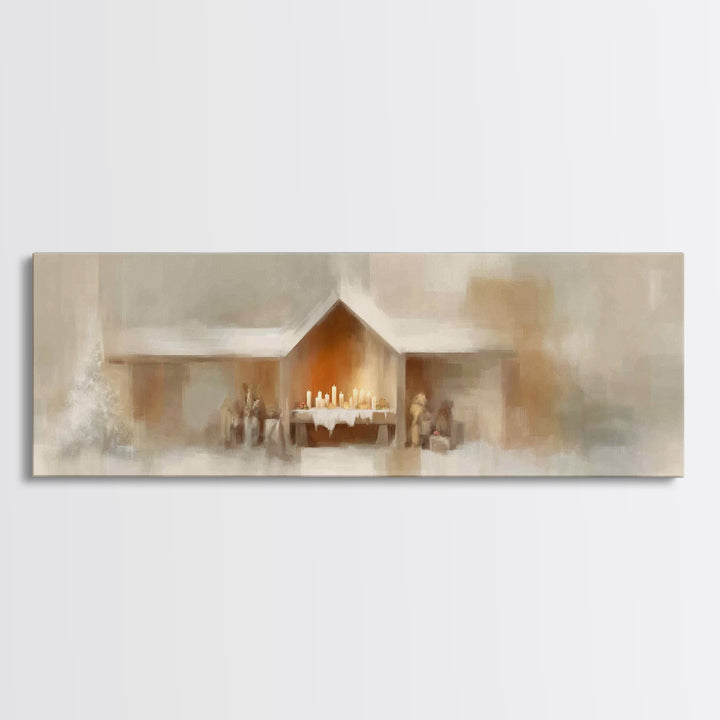 Humble Stable Offering - Framed Canvas Print - Christian Wall Art - Panoramic Painting - Christian Art Canvas - Christmas Art - Sacred Art