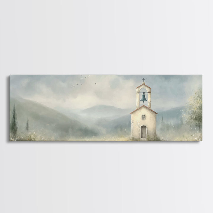 Chapel Morning Light - Framed Canvas Print - Christian Wall Art - Christian Art Canvas - Panoramic Art - Christian Painting - Christmas Art