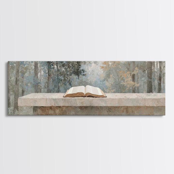 Forest Scripture Calm | Framed Canvas Print | Christian Wall Art | Panoramic Wall Art | Christian Art Canvas | Christian Painting