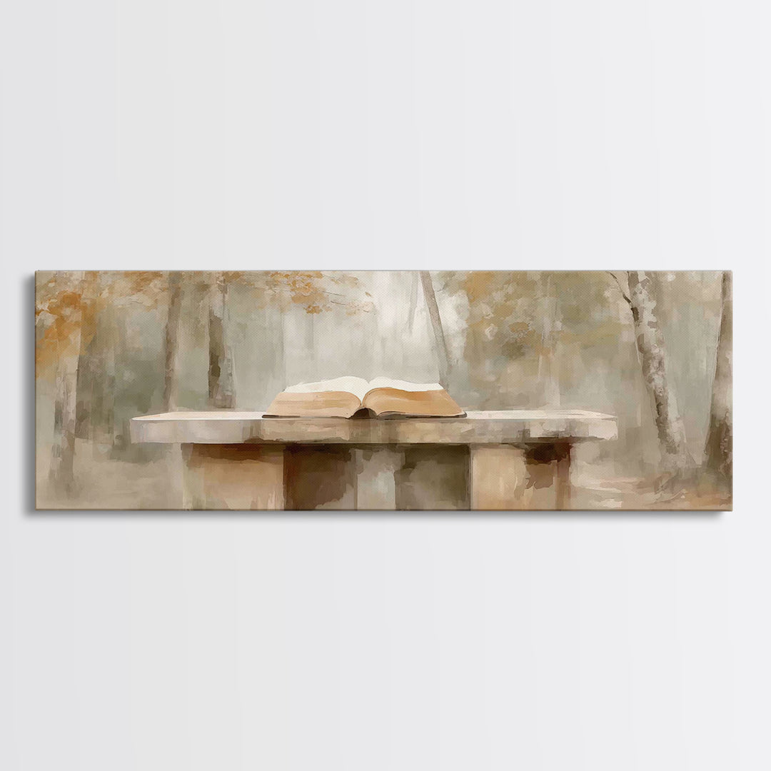 Woodland Gospel Peace, Framed Canvas Print, Christian Wall Art, Panoramic Print, Christian Art Canvas, Christmas Art, Christian Painting