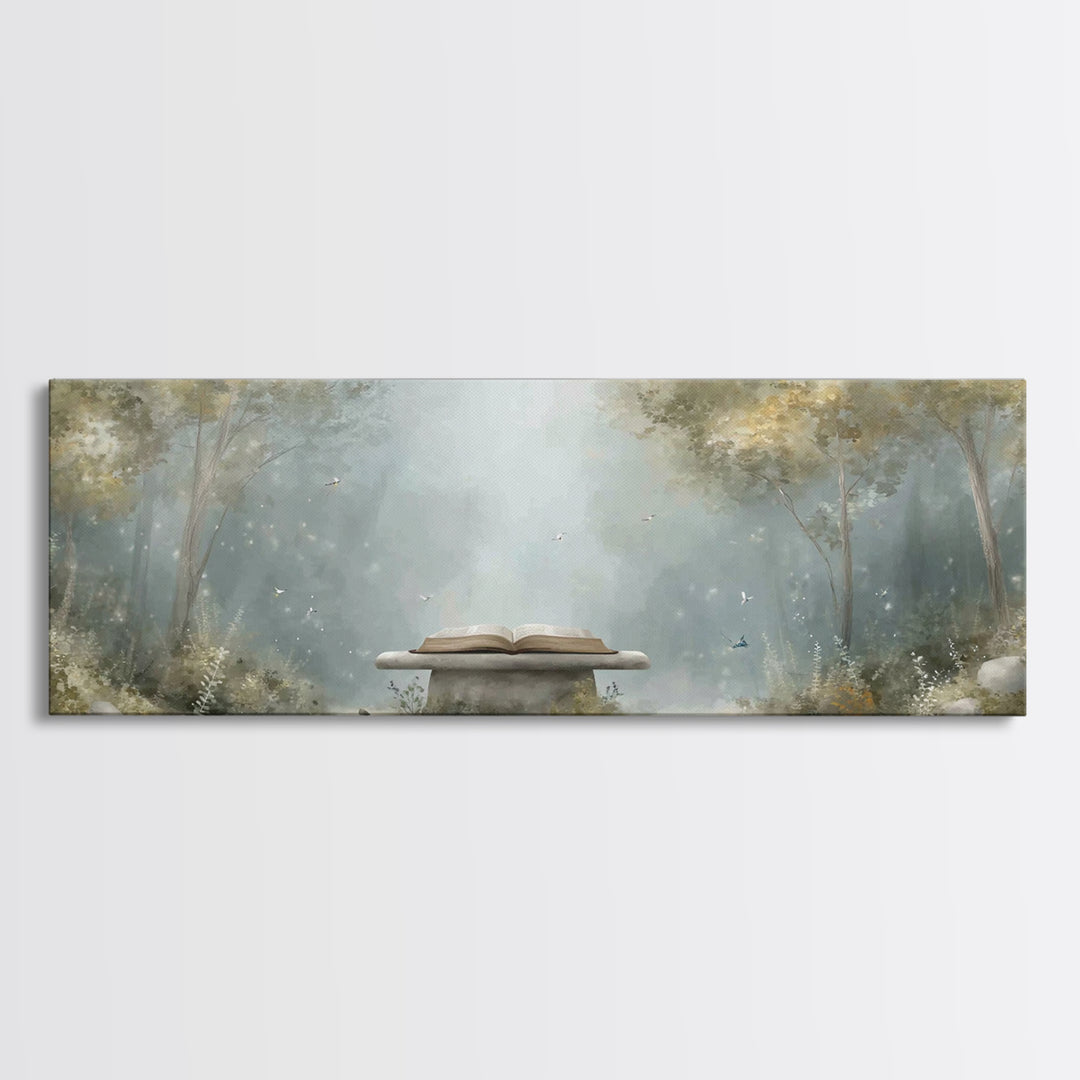 Heavenly Scripture Glow, Framed Canvas Print, Panoramic Wall Art, Christian Art Canvas, Christian Painting, Christian Wall Art, Christmas A