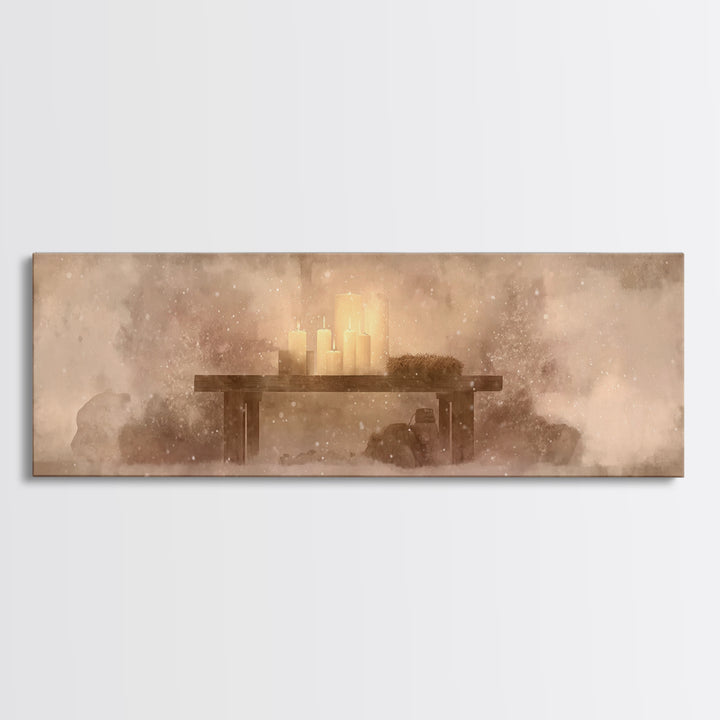 Silent Manger Glow – Framed Canvas Print – Panoramic Art – Christian Wall Art – Christian Art Canvas – Christmas Art – Christian Christmas