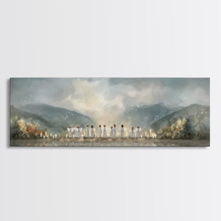 Angels Of Morning - Framed Canvas Print - Panoramic Art - Christian Wall Art - Christian Art Canvas - Christian Painting - Christmas Art