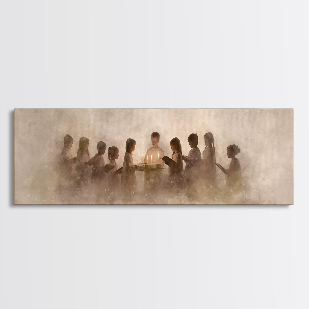 Candle Choir Blessing | Framed Canvas Print | Panoramic Wall Art | Christian Art Canvas | Christian Painting | Christmas Art | Christian Wa