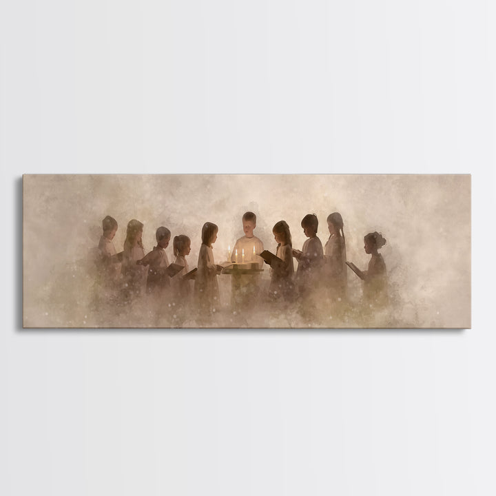 Candle Choir Blessing | Framed Canvas Print | Panoramic Wall Art | Christian Art Canvas | Christian Painting | Christmas Art | Christian Wa