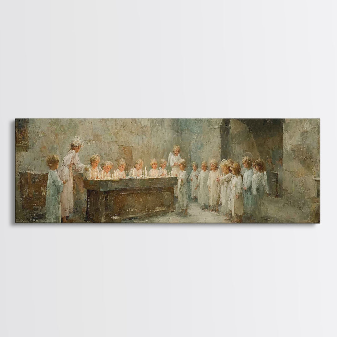 Angel Hall Gathering, Framed Canvas Print, Panoramic Art, Christian Wall Art, Christian Art Canvas, Christian Painting, vintage Christian a