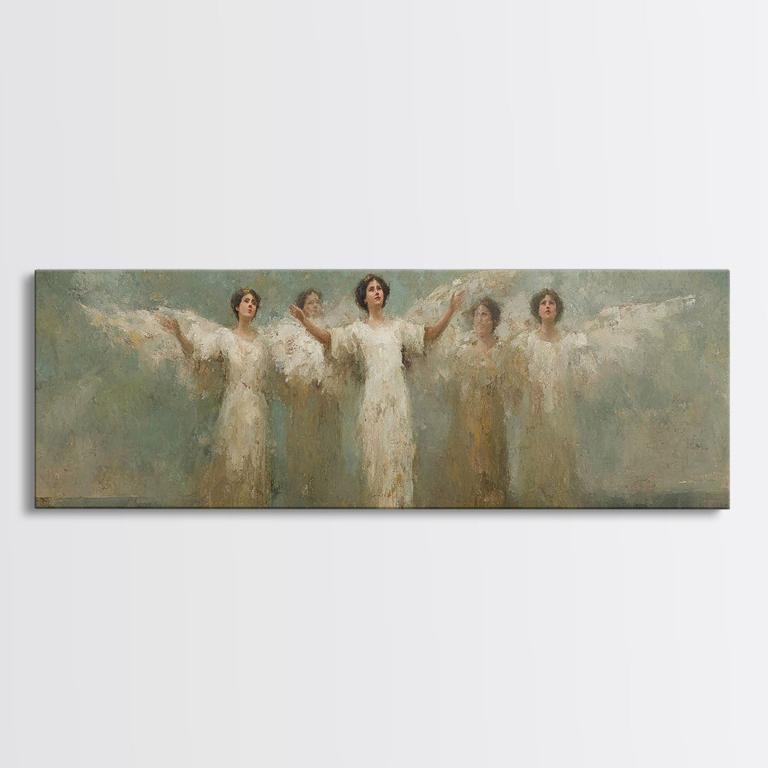 Heavenly Host Arise, Framed Canvas Print, Panoramic Frame, Christian Art Canvas, Christian Painting, Christian Wall Art, Christmas Art, vin