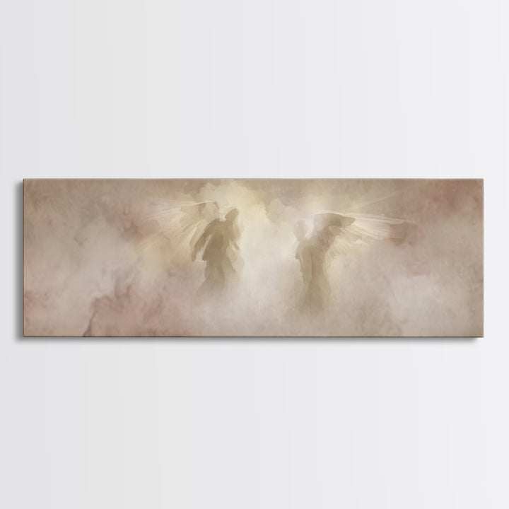 Angels In The Mist | Framed Canvas Print | Panoramic Painting | Christian Art Canvas | Christian Wall Art | Christian Painting | Christmas