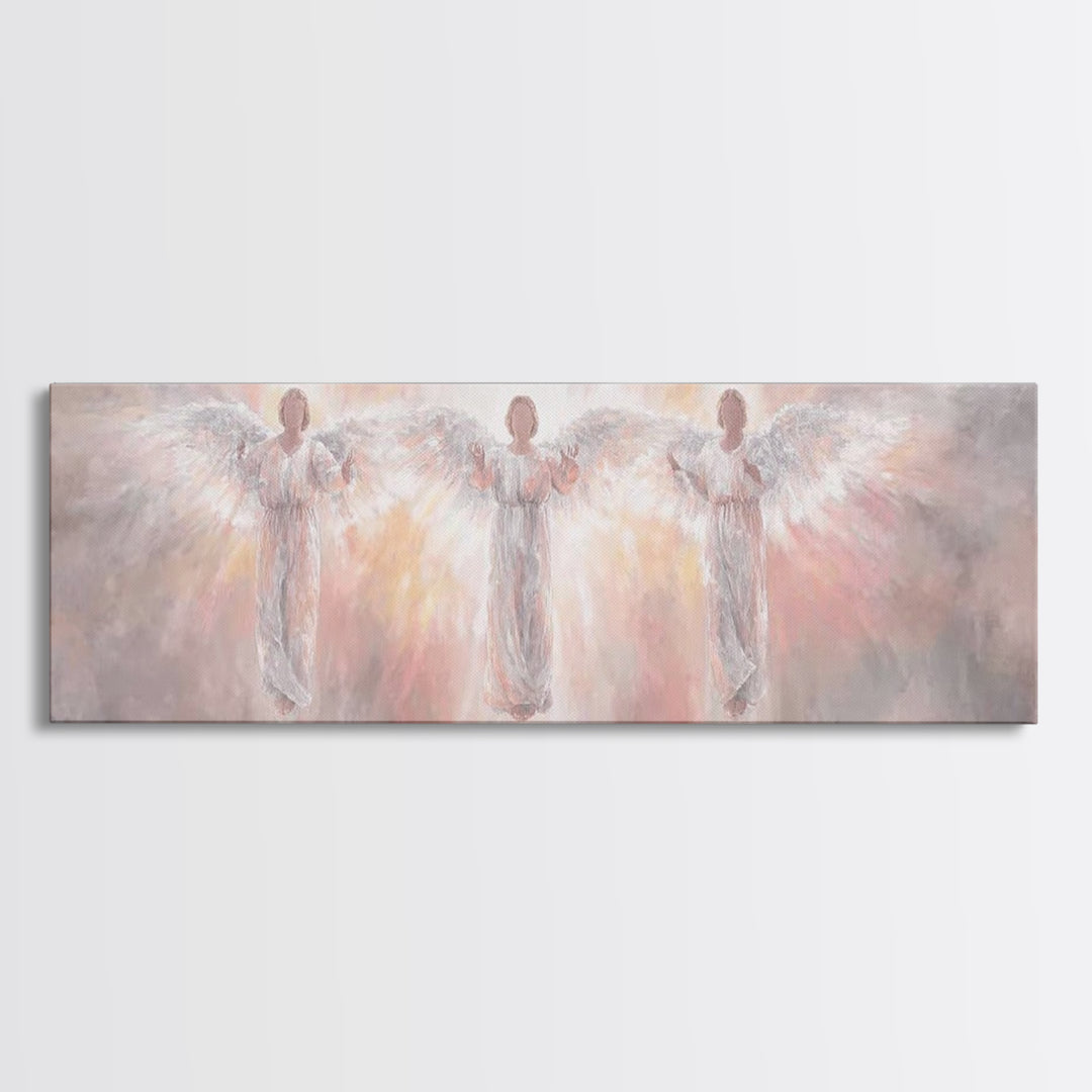 Radiant Angel Trio – Framed Canvas Print – Panoramic Wall Art – Christian Art Canvas – Christian Painting – Christmas Art – modern Christia